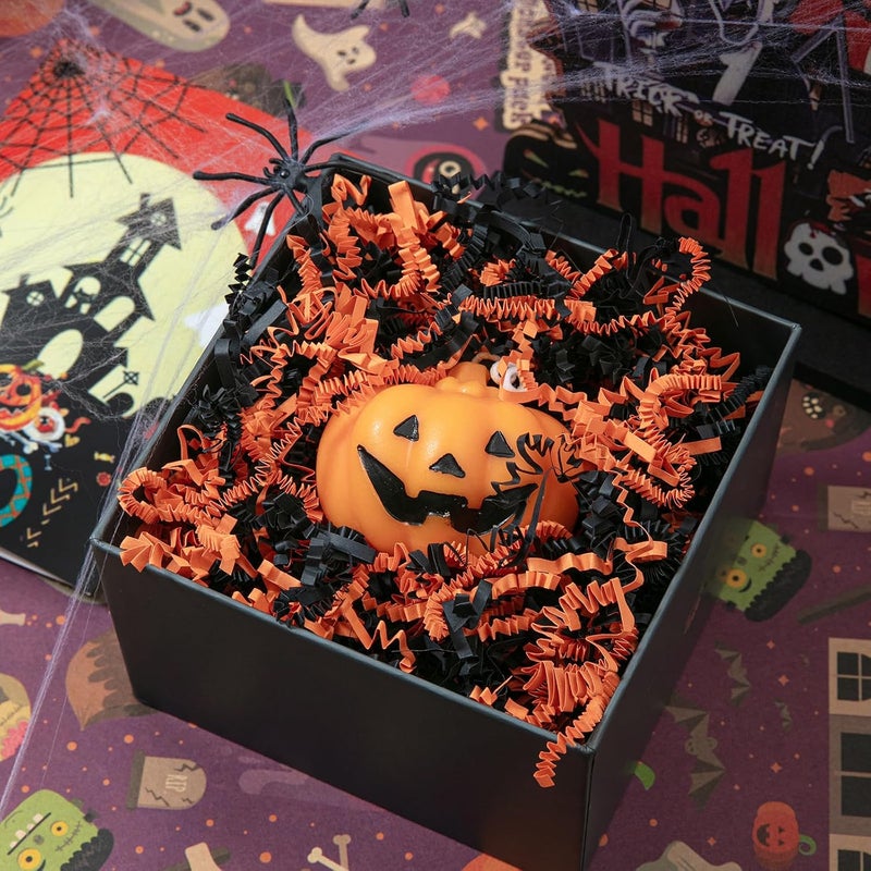 Mefleet 2 LB Halloween Crinkle Cut Paper Shred Filler Black & Orange Crinkle Shredded Paper for Gift Basket - Gift Box Bag Filler - Grass Cushion Stuffing for Halloween Packaging Wrapping - Image 3